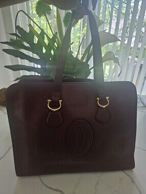 Burgundy Leather Tote Bag with Gold Hardware